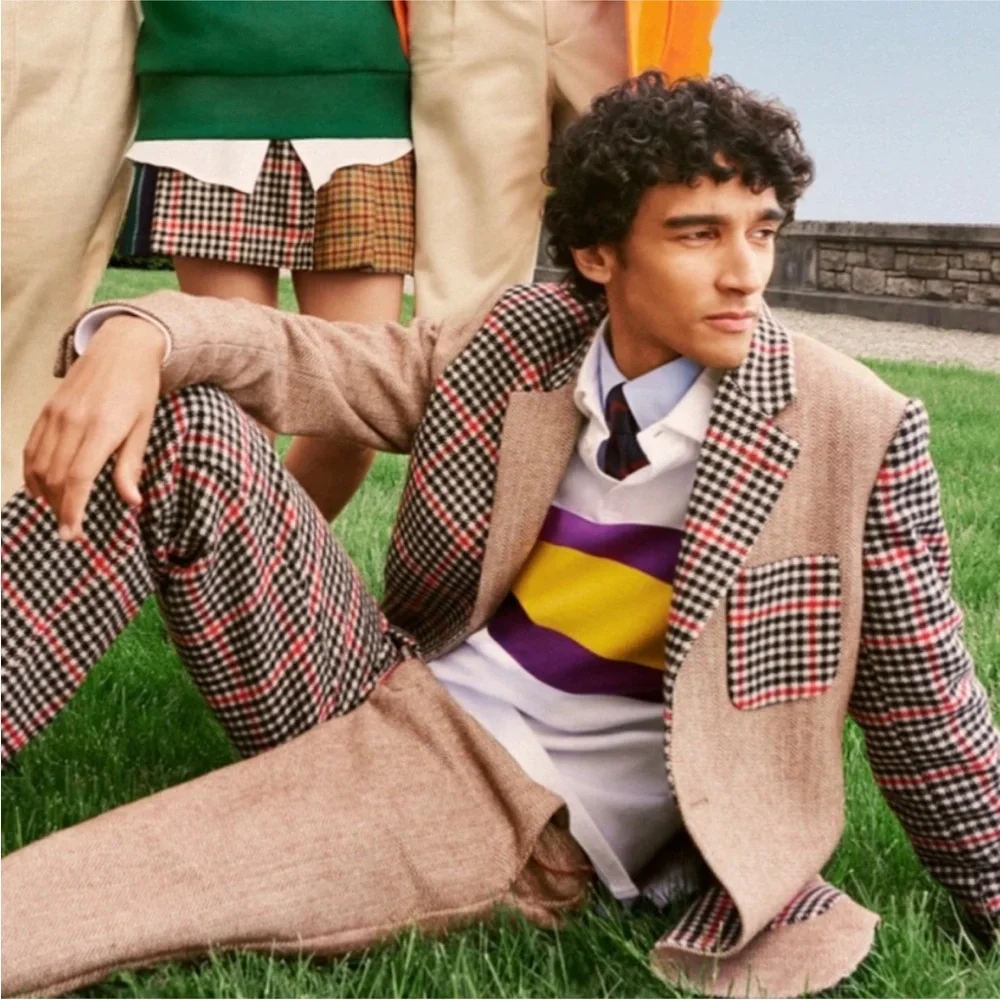 Rowing Blazers Brown, Black & Red Mixed Plaid Patchwork Blazer - Picture 14 of 15